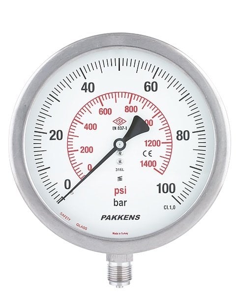PAKKENS Manometre Alttan Bağlantılı Ø160mm  KL1,6